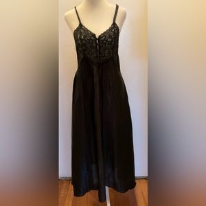 Cinema Etoille Long Black Nightgown Silk Lace Adjustable  Straps Small